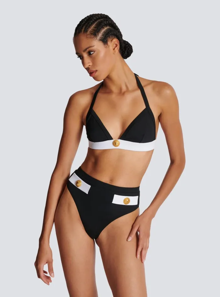 Twopiece Swimming Costume With Buttons Black Women Balmain Swimwear