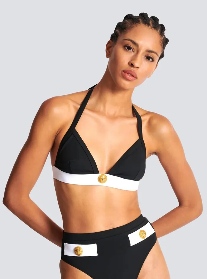 Twopiece Swimming Costume With Buttons Black Women Balmain Swimwear