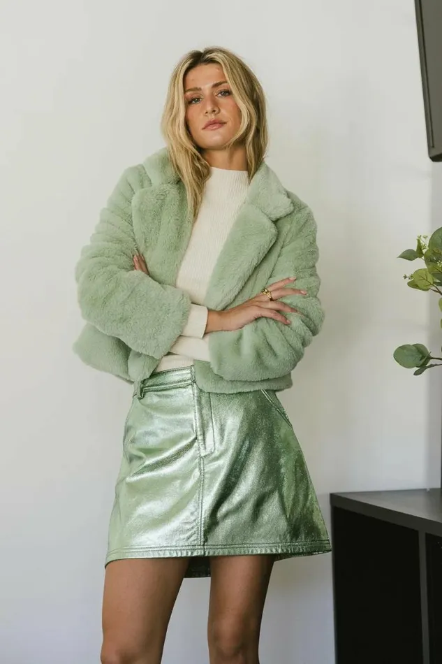 Up All Night Faux Fur Jacket In Sage Sage Women Bohme Outerwear