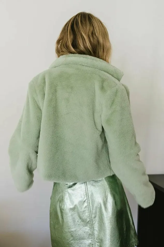 Up All Night Faux Fur Jacket In Sage Sage Women Bohme Outerwear