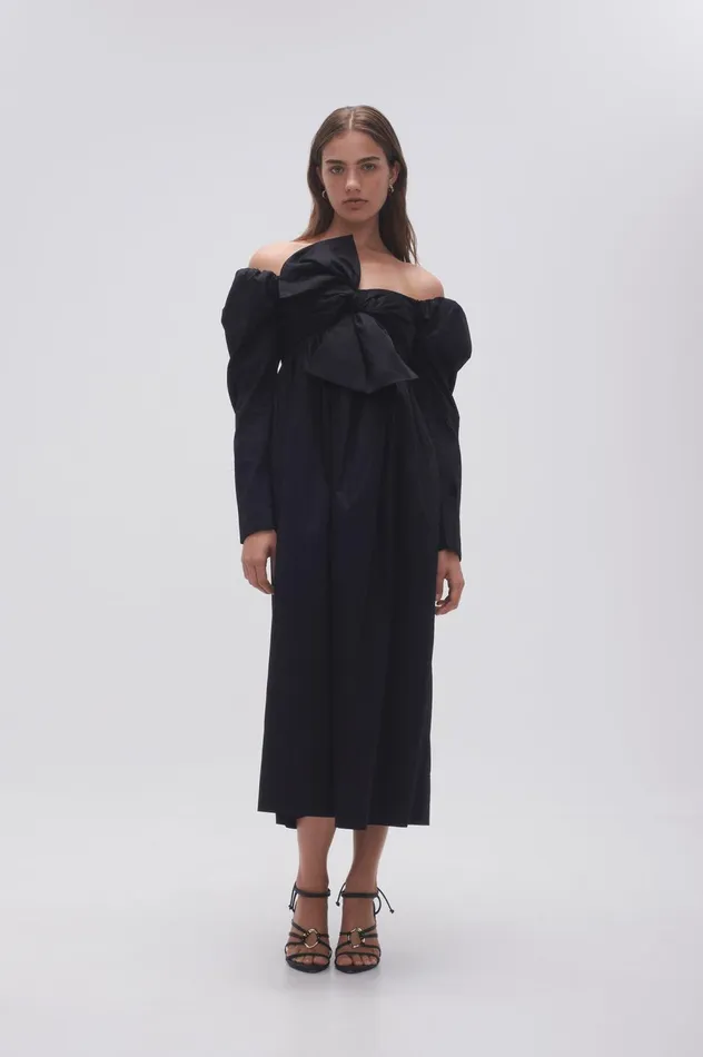 Valentina Bow Midi Dress Black Women Aje Midi Dresses