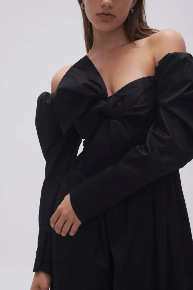 Valentina Bow Midi Dress Black Women Aje Midi Dresses