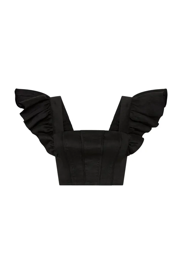 Vanades Frill Crop Top Black Women Aje Tops
