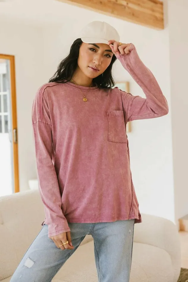 Washed Oversized Knit Top In Mauve Mauve Women Bohme Tees and Tanks