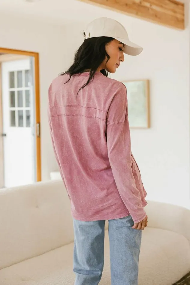 Washed Oversized Knit Top In Mauve Mauve Women Bohme Tees and Tanks