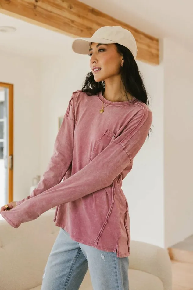 Washed Oversized Knit Top In Mauve Mauve Women Bohme Tees and Tanks