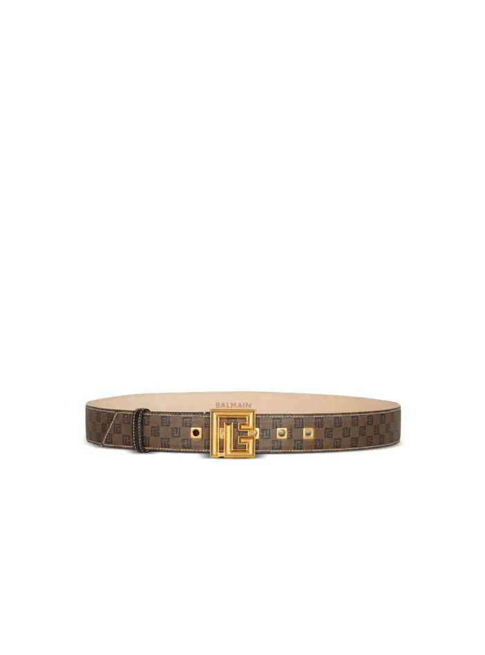 Waxed Monogram Canvas PBelt Brown Women Balmain Belts
