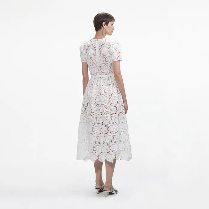 White Floral Lace Midi Dress Women Self Portrait Dresses White Floral Lace Midi Dress Women Self Portrait Dresses