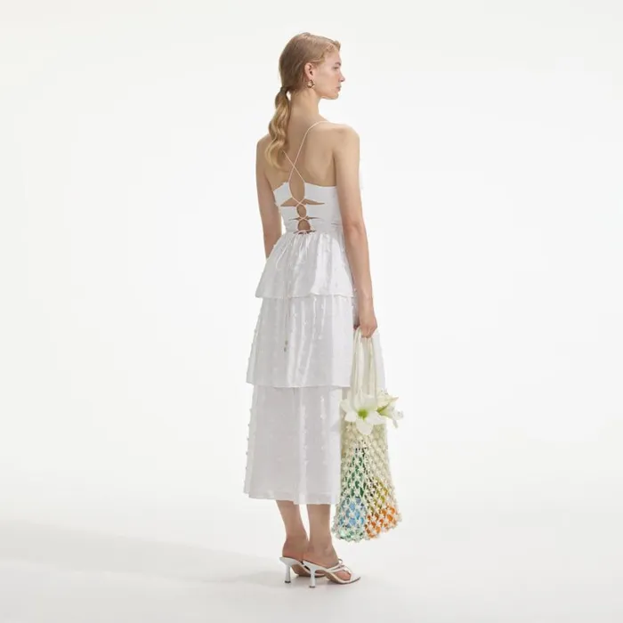 White Tie Back Midi Dress Women Self Portrait Dresses White Tie Back Midi Dress Women Self Portrait Dresses