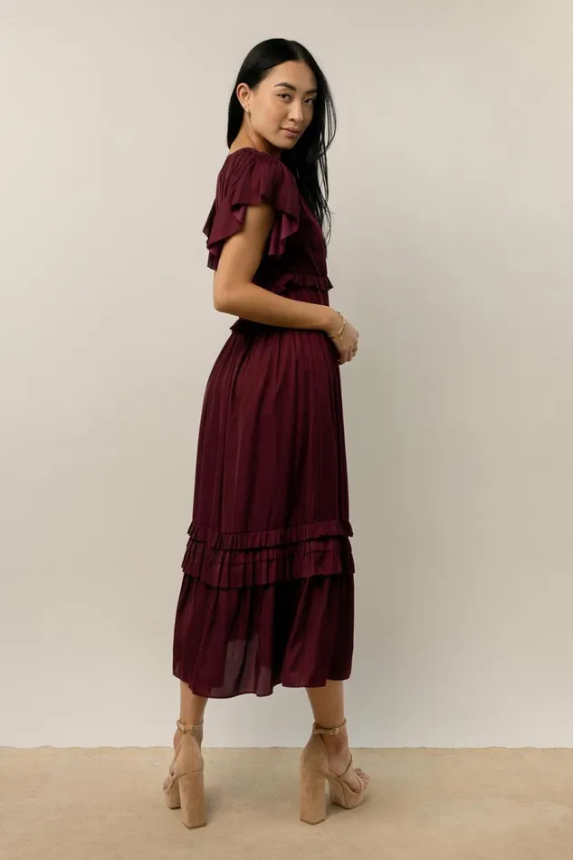 Willa Ruffle Dress In Burgundy Burgundy Women Bohme Dresses
