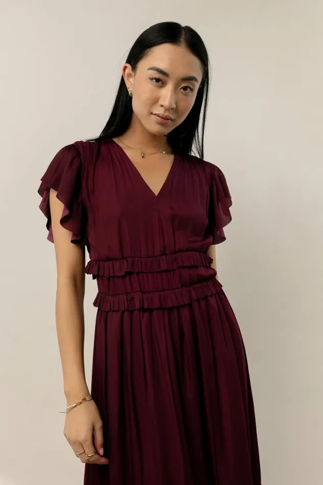 Willa Ruffle Dress In Burgundy Burgundy Women Bohme Dresses