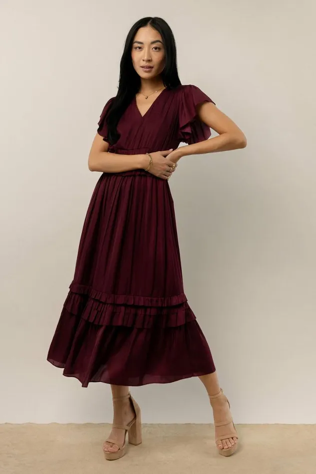 Willa Ruffle Dress In Burgundy Burgundy Women Bohme Dresses