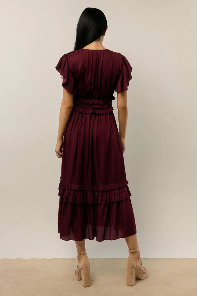 Willa Ruffle Dress In Burgundy Burgundy Women Bohme Dresses