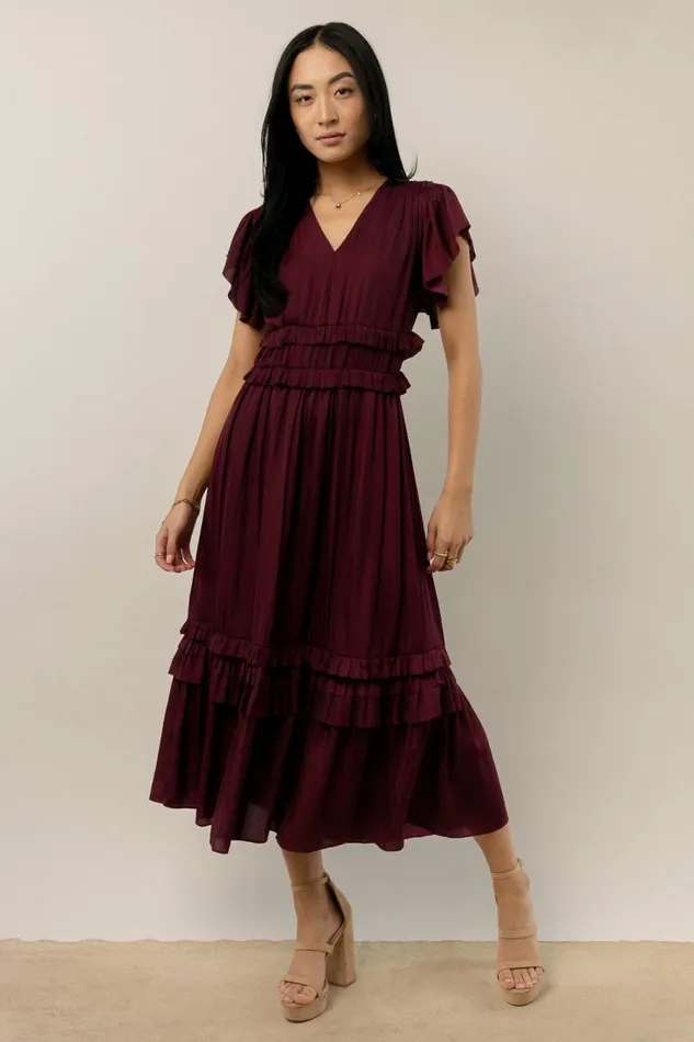 Willa Ruffle Dress In Burgundy Burgundy Women Bohme Dresses