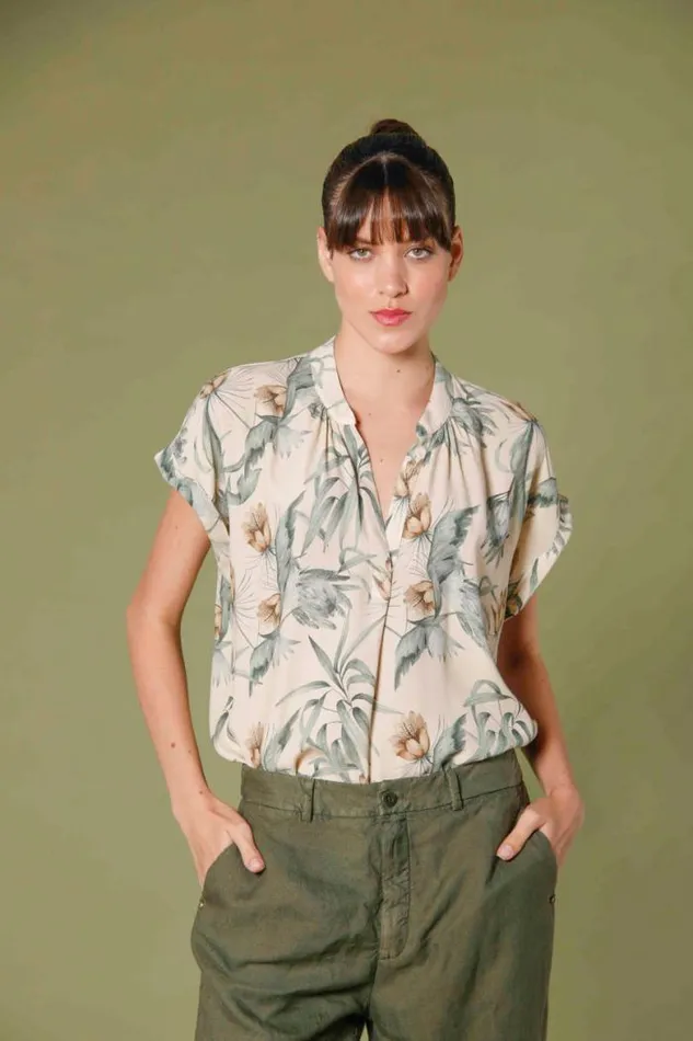 Woman Adele MM Short Sleeve Shirt In Popeline With Flower Pattern Mason039s Shirts