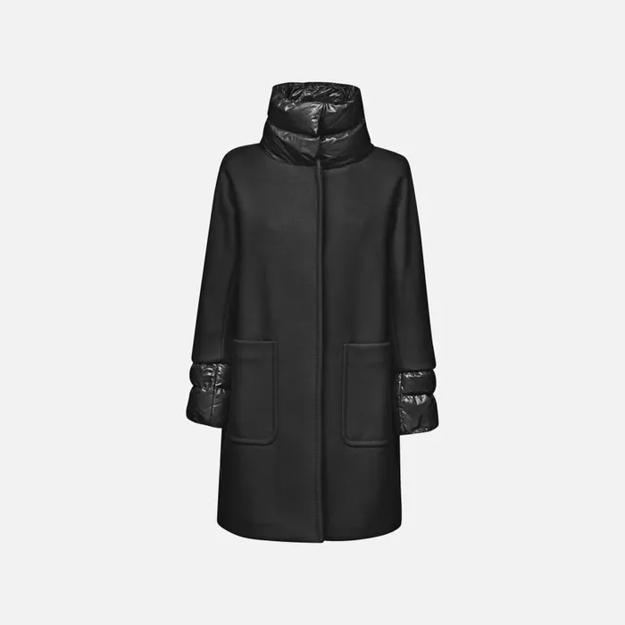 Woman Geox Coats DIAMANTA WOMAN Black Long Coat Black