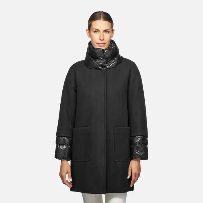 Woman Geox Coats DIAMANTA WOMAN Black Long Coat Black
