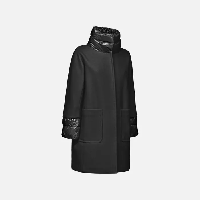 Woman Geox Coats DIAMANTA WOMAN Black Long Coat Black