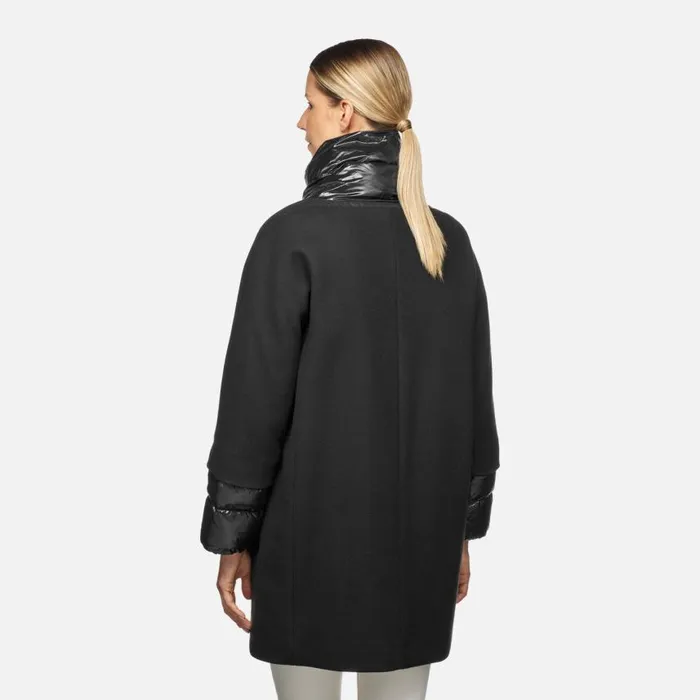 Woman Geox Coats DIAMANTA WOMAN Black Long Coat Black