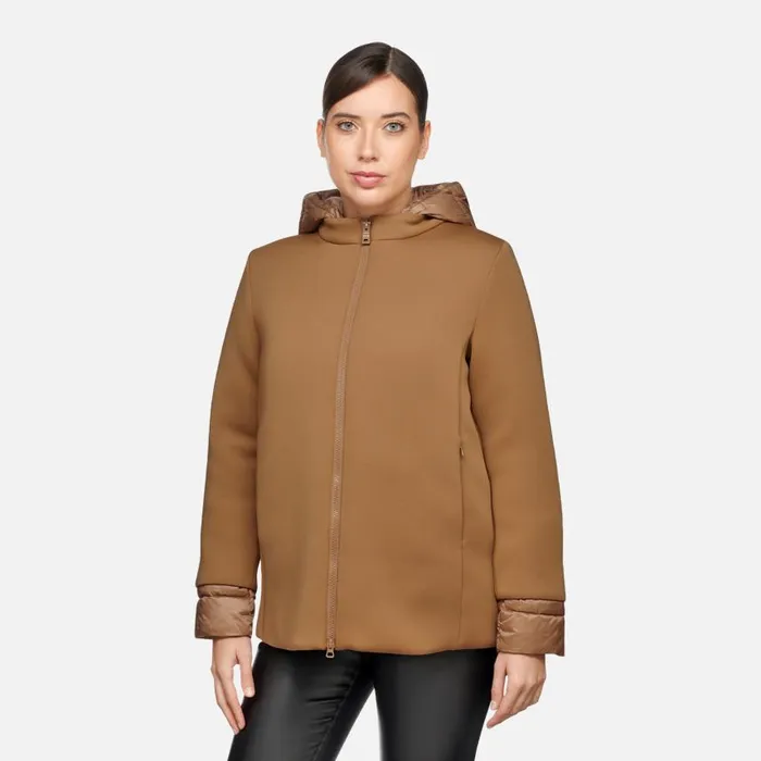 Woman Geox Jackets CRISTAEL WOMAN Tiger039s Eye Jacket With Hood Tiger039s Eye