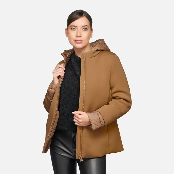 Woman Geox Jackets CRISTAEL WOMAN Tiger039s Eye Jacket With Hood Tiger039s Eye