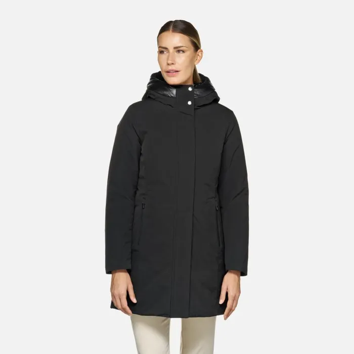 Woman Geox Jackets SPHERICA WOMAN Black Long Parka Black