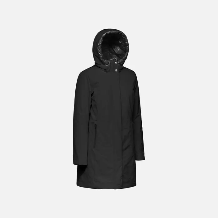 Woman Geox Jackets SPHERICA WOMAN Black Long Parka Black