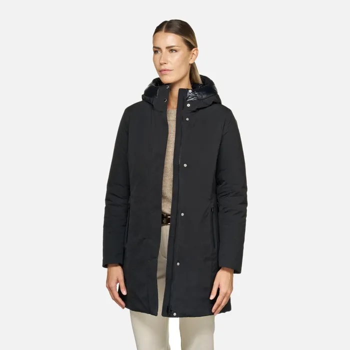 Woman Geox Jackets SPHERICA WOMAN Black Long Parka Black