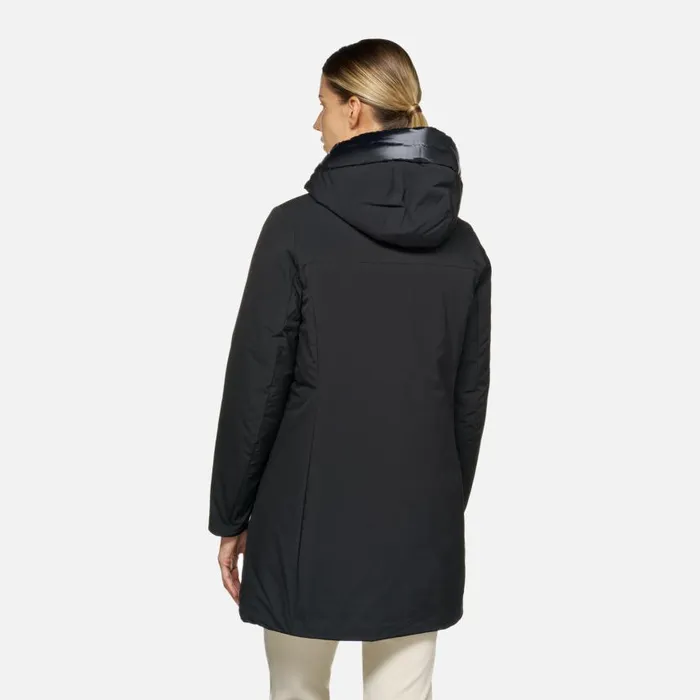 Woman Geox Jackets SPHERICA WOMAN Black Long Parka Black