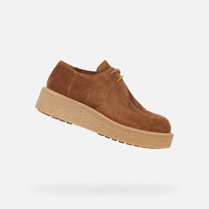 Woman Geox Wedges ELIDEA D Suede Shoes Camel Woman Geox Dark Camel