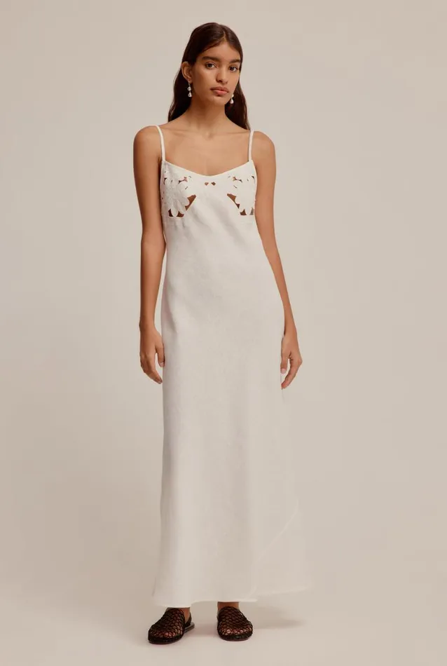Woman Venroy Dresses Linen Embroidered Slip Dress