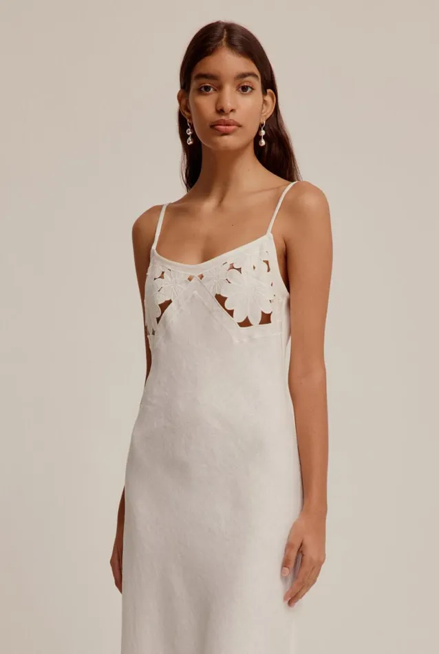 Woman Venroy Dresses Linen Embroidered Slip Dress