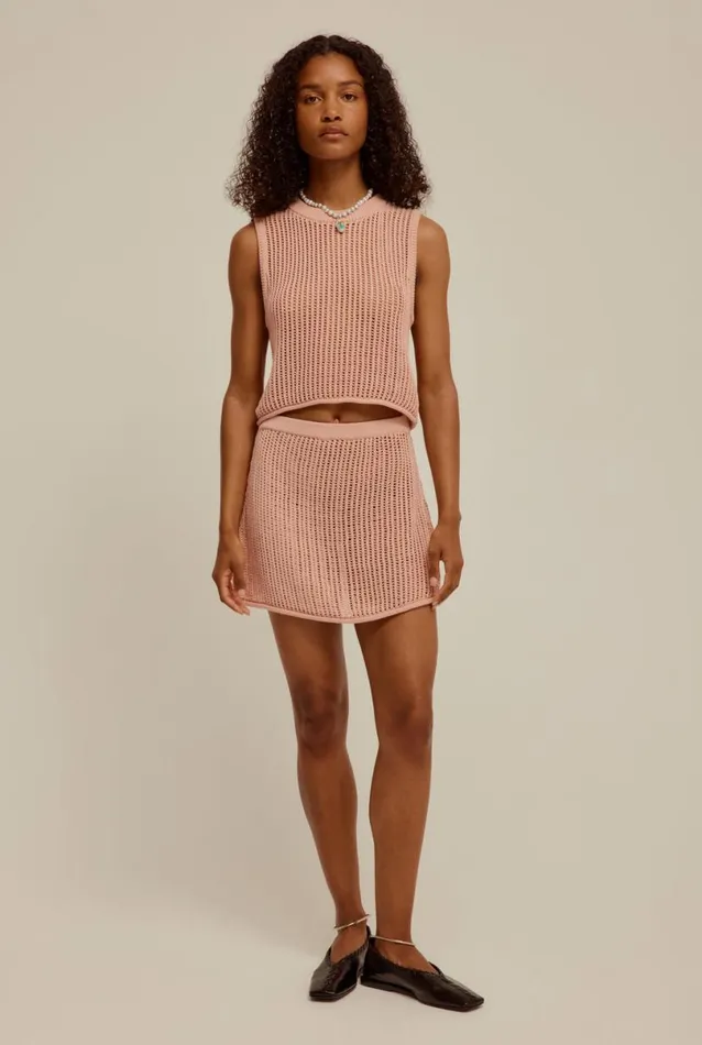 Woman Venroy Knitwear Crochet Knit Mini Skirt