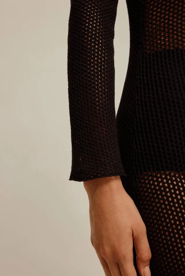 Woman Venroy Knitwear Long Sleeve Crochet Maxi Dress
