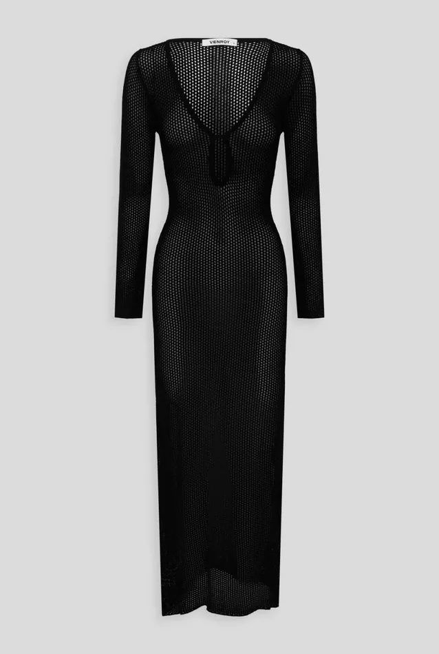 Woman Venroy Knitwear Long Sleeve Crochet Maxi Dress