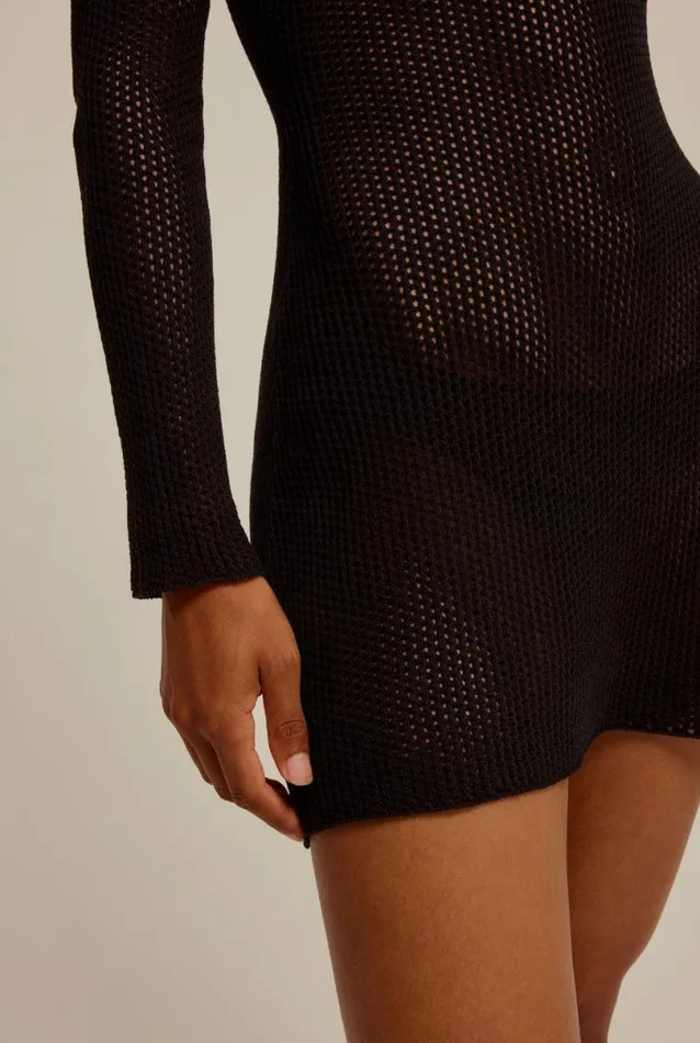 Woman Venroy Knitwear Long Sleeve Crochet Mini Dress