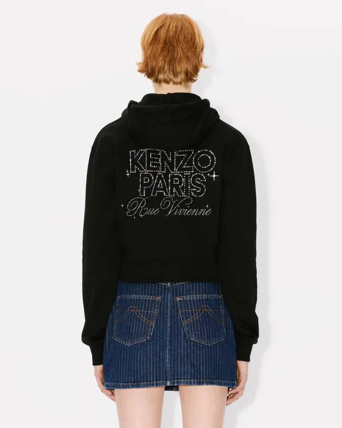 Women 039KENZO Constellation039 Cropped Zipped Hoodie In Cotton Black Kenzo Sweatshirts And Hoodies