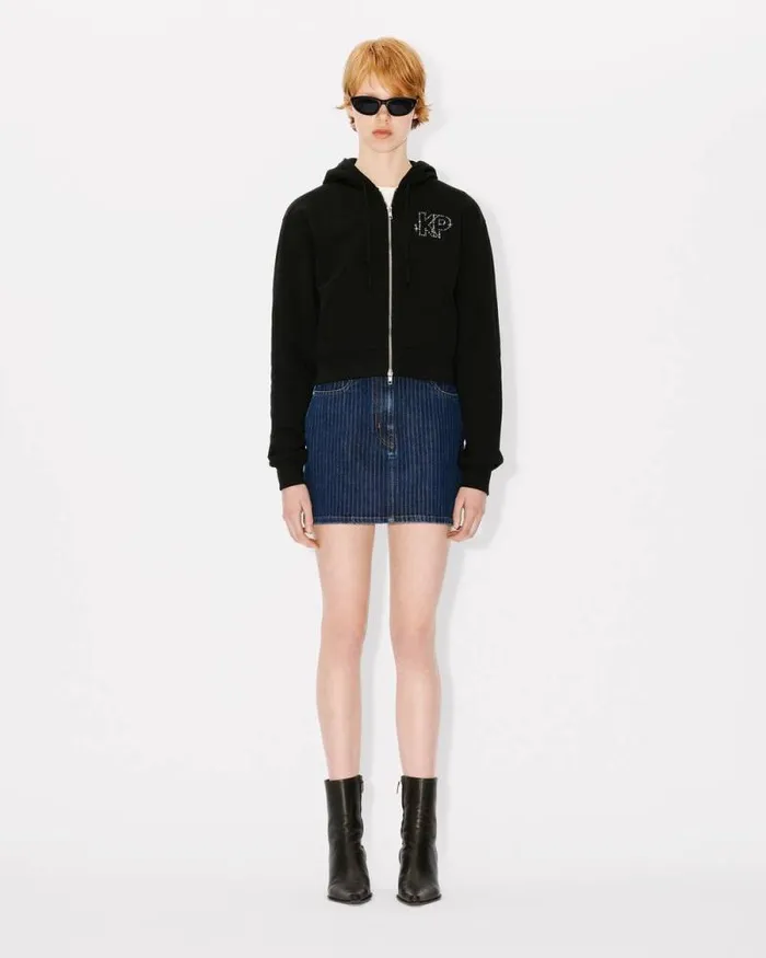 Women 039KENZO Constellation039 Cropped Zipped Hoodie In Cotton Black Kenzo Sweatshirts And Hoodies