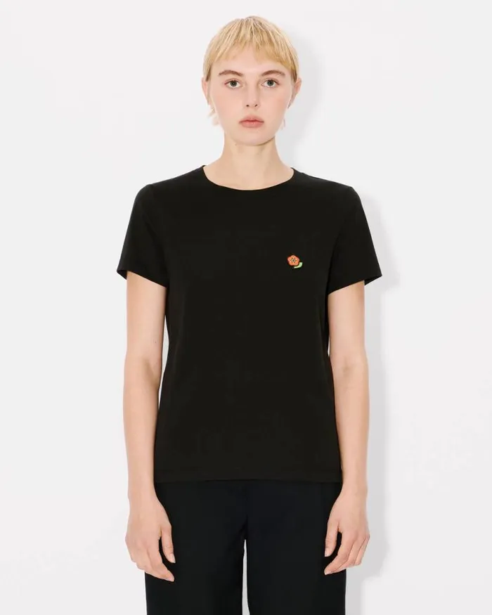Women 039KENZO Pop039 Embroidered Cotton Tshirt Black Kenzo Tshirts And Polos