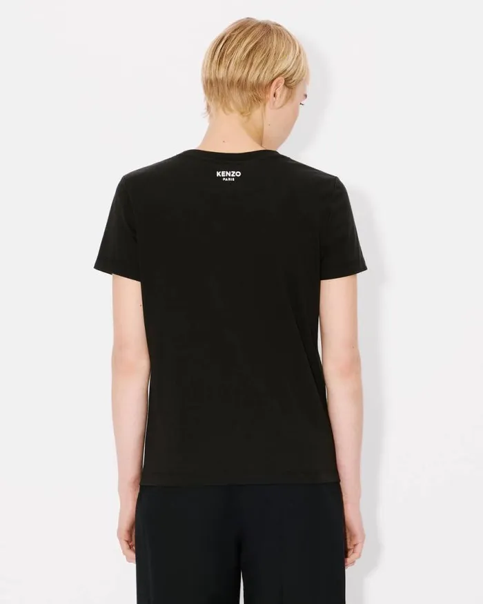 Women 039KENZO Pop039 Embroidered Cotton Tshirt Black Kenzo Tshirts And Polos