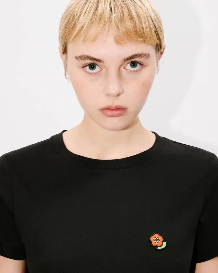 Women 039KENZO Pop039 Embroidered Cotton Tshirt Black Kenzo Tshirts And Polos