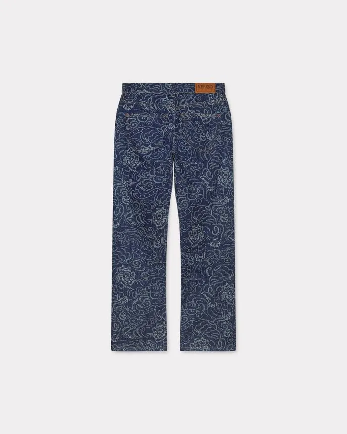Women 039KENZO Star Tiger039 BARA Cropped Jeans In Japanese Denim Rinse Blue Denim Kenzo Denim