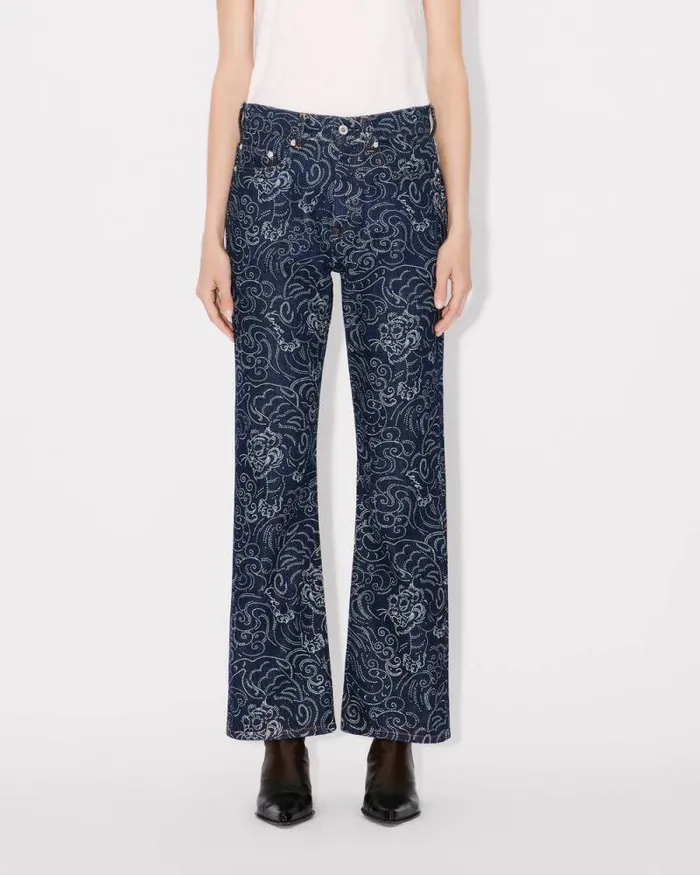 Women 039KENZO Star Tiger039 BARA Cropped Jeans In Japanese Denim Rinse Blue Denim Kenzo Denim