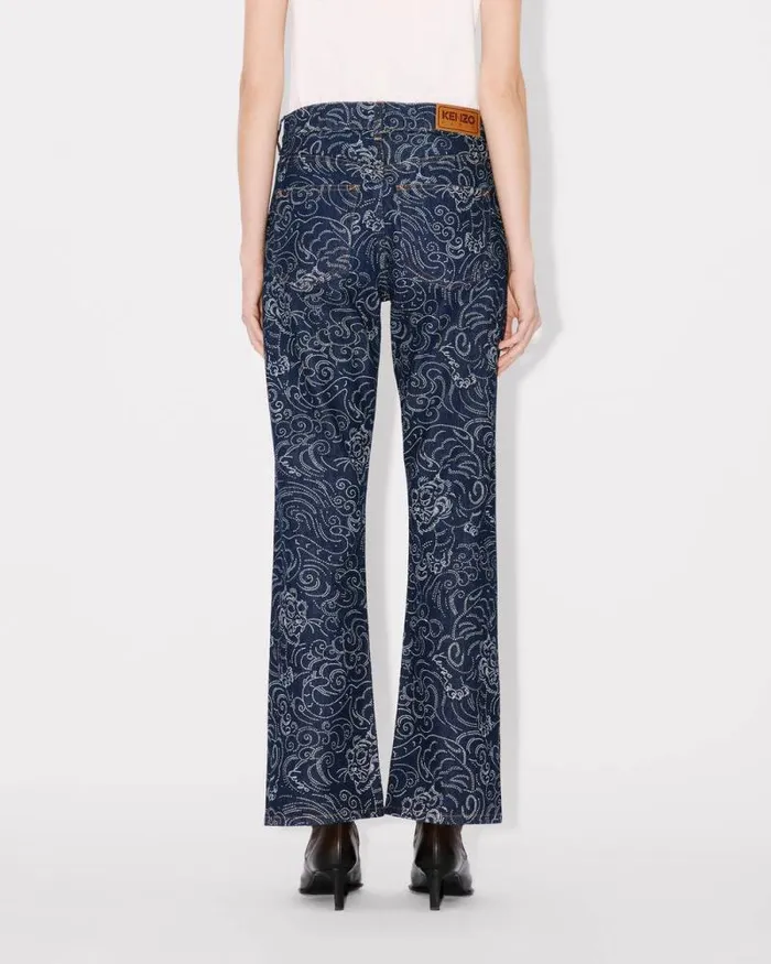 Women 039KENZO Star Tiger039 BARA Cropped Jeans In Japanese Denim Rinse Blue Denim Kenzo Denim