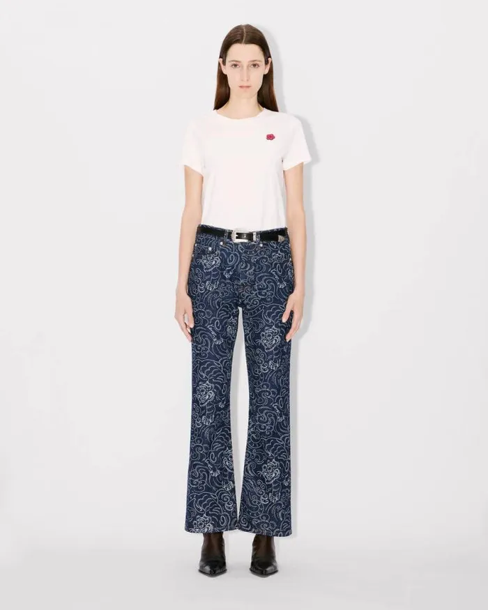 Women 039KENZO Star Tiger039 BARA Cropped Jeans In Japanese Denim Rinse Blue Denim Kenzo Denim