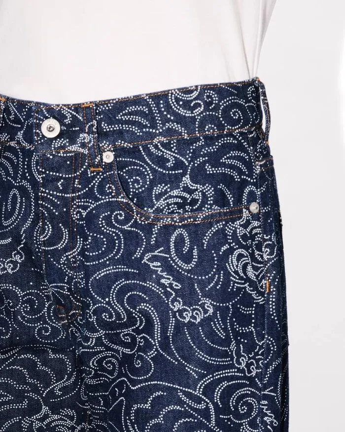Women 039KENZO Star Tiger039 BARA Cropped Jeans In Japanese Denim Rinse Blue Denim Kenzo Denim