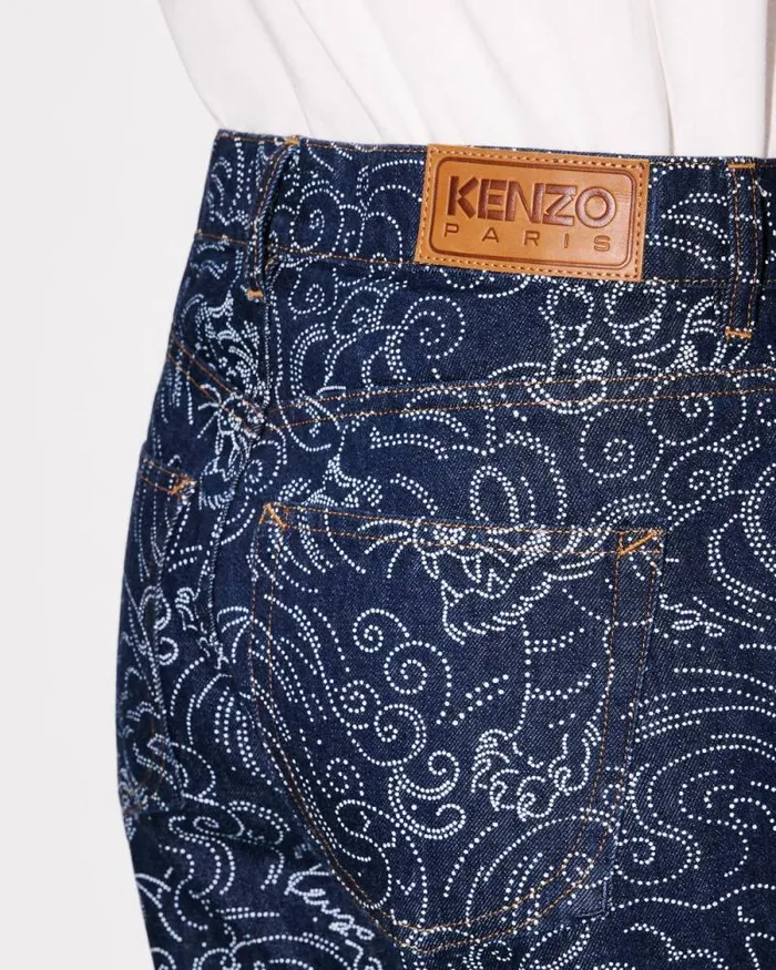 Women 039KENZO Star Tiger039 BARA Cropped Jeans In Japanese Denim Rinse Blue Denim Kenzo Denim