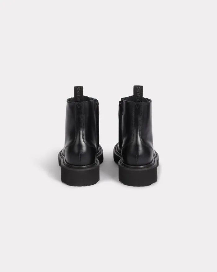Women 039KENZO Ukio039 Leather Lace Up Boots Black Kenzo Boots