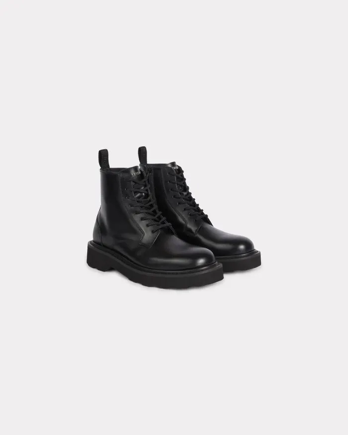 Women 039KENZO Ukio039 Leather Lace Up Boots Black Kenzo Boots