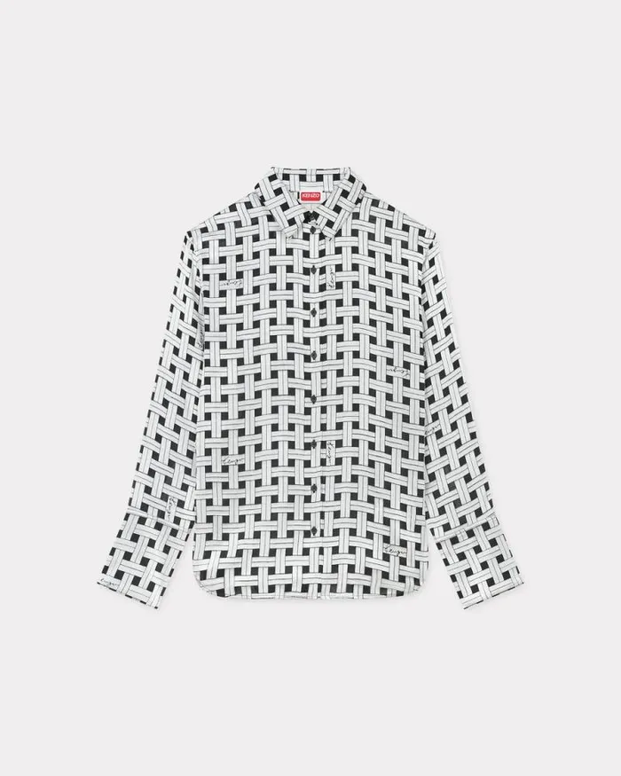 Women 039KENZO Weave039 Oversized Shirt Pale Grey Kenzo Shirts And Tops